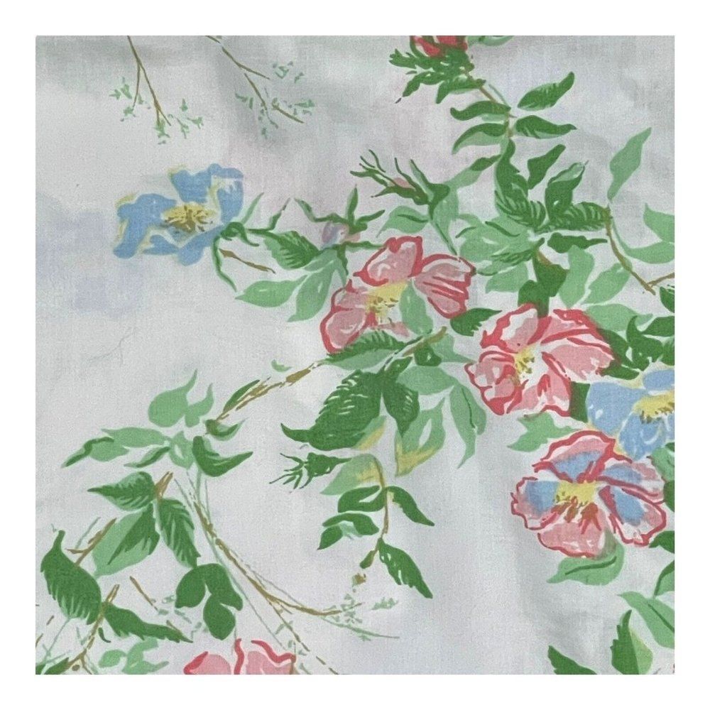 Vintage percale Twin Flat Sheet Utica Stevens Blue, Pink, Yellow Flowers Floral
